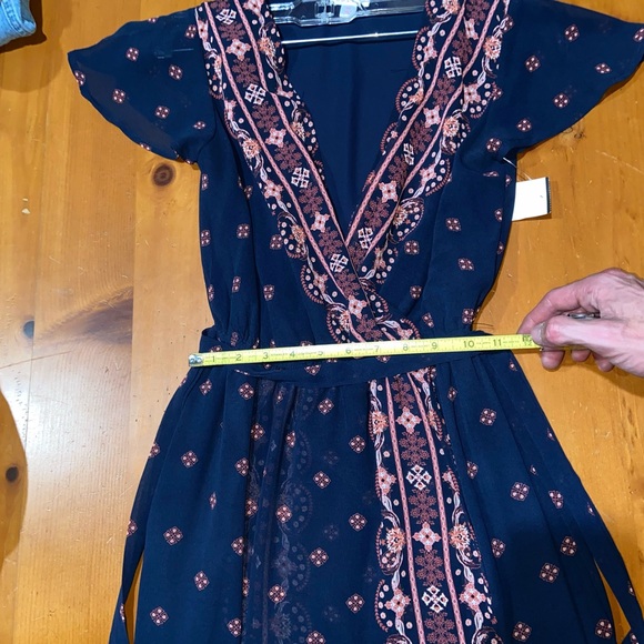 Faux wrap dress long hood core v neck y2k tie front blue beautiful short sleeve - Picture 2 of 14